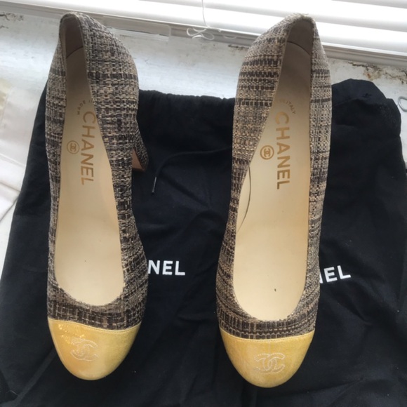 Chanel  Grey Raffia tweed platform  Heels - Picture 1 of 16